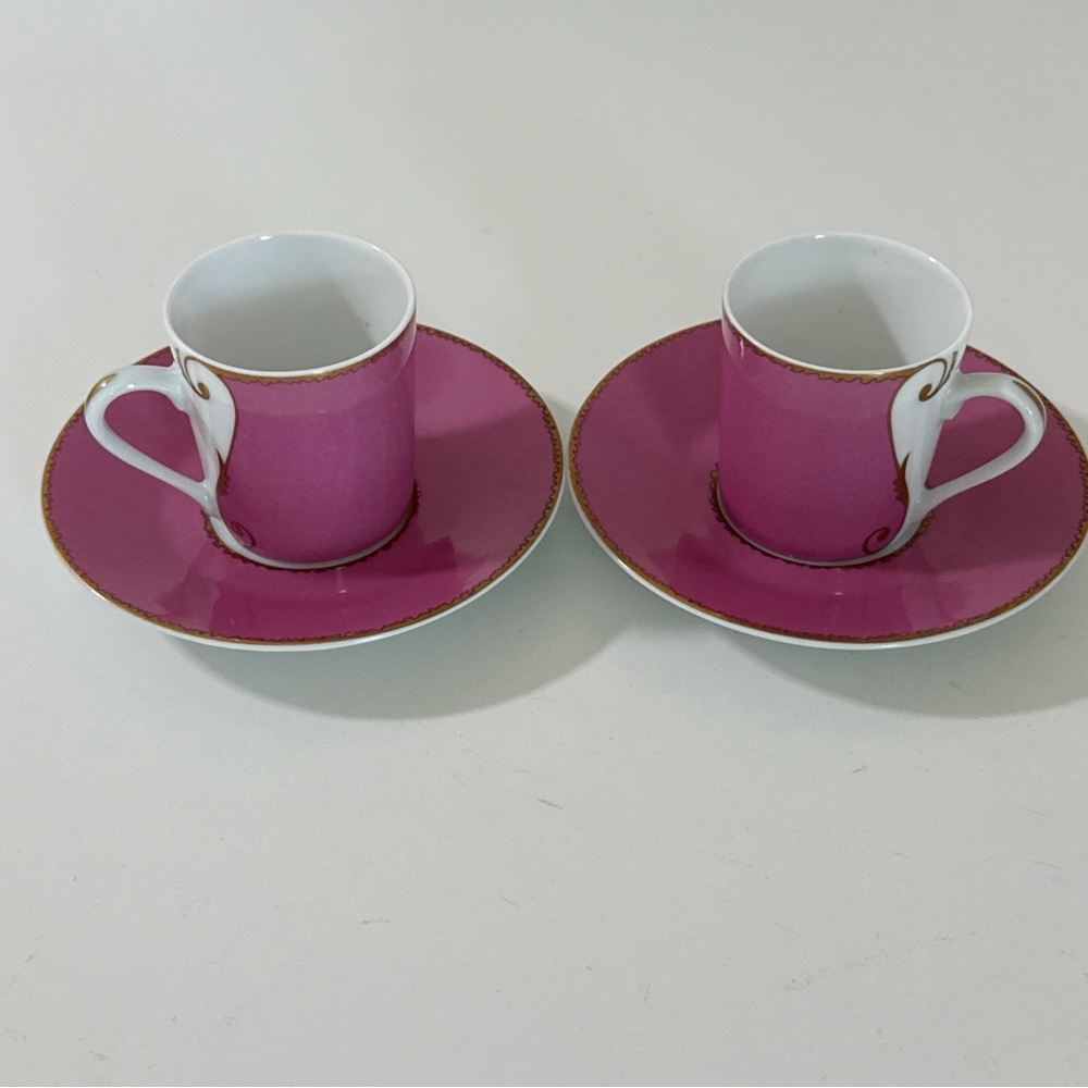 Set Of 2 Christian LaCroix FOLLEMENT Demitasse Cup & Saucer Pink PARIS FRANCE